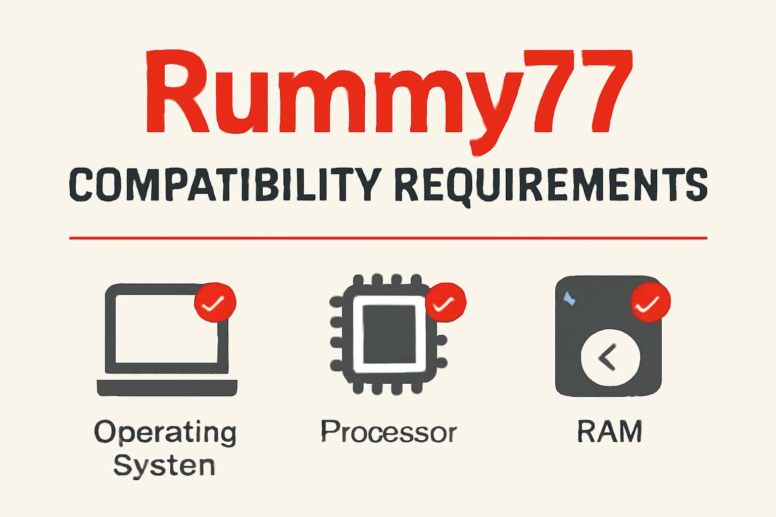 Informational scene depicting compatibility requirements for Rummy77.