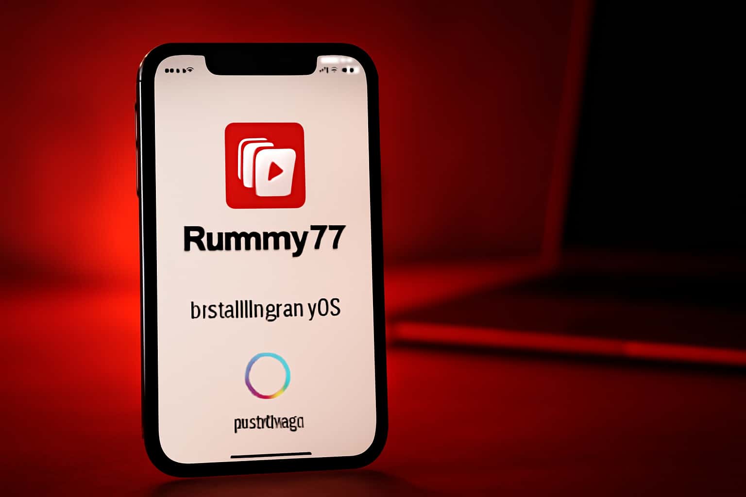 Informational scene depicting the installation process of Rummy77 on an iOS device.