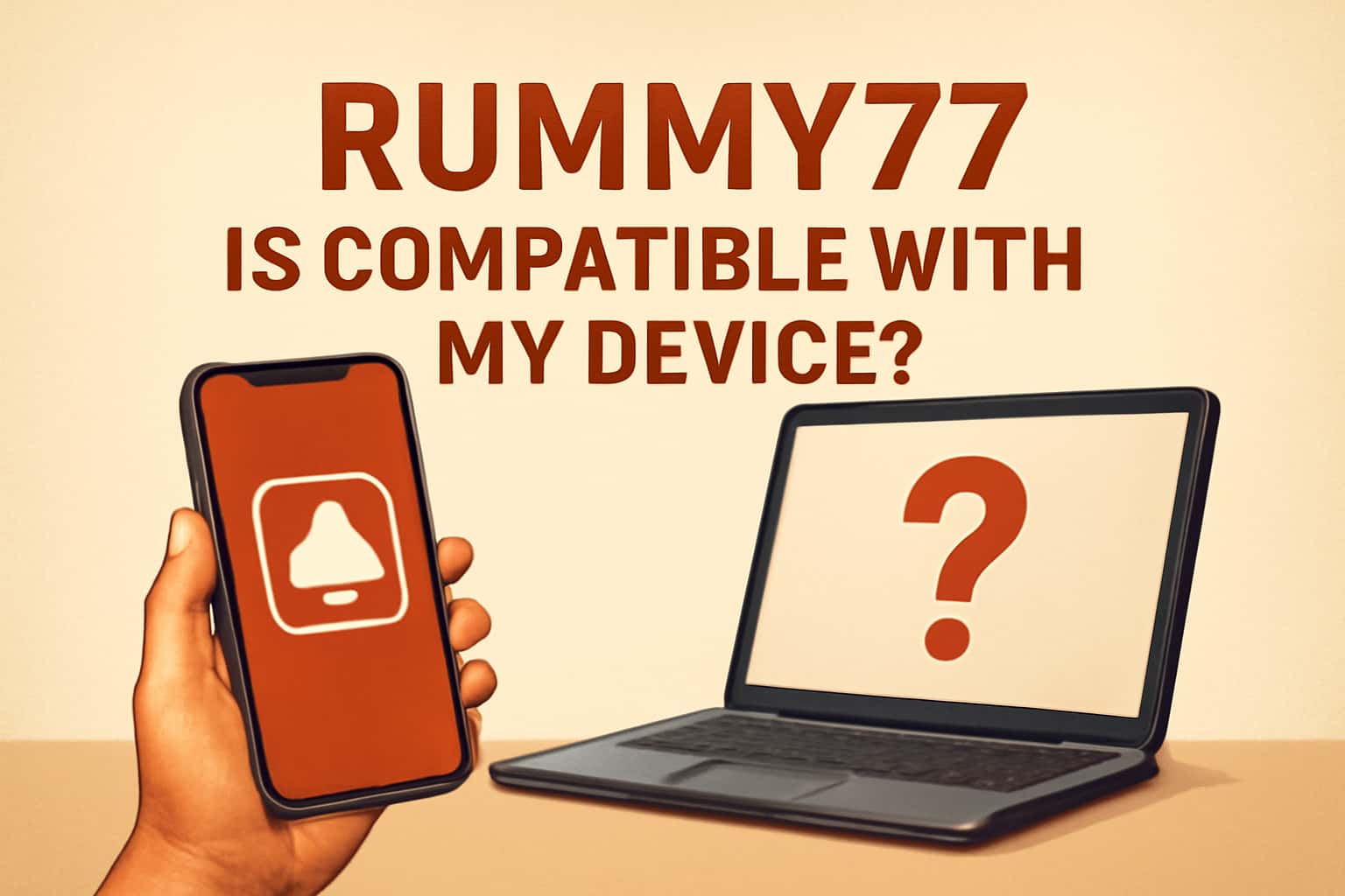 An informational graphic illustrating device compatibility for Rummy77.