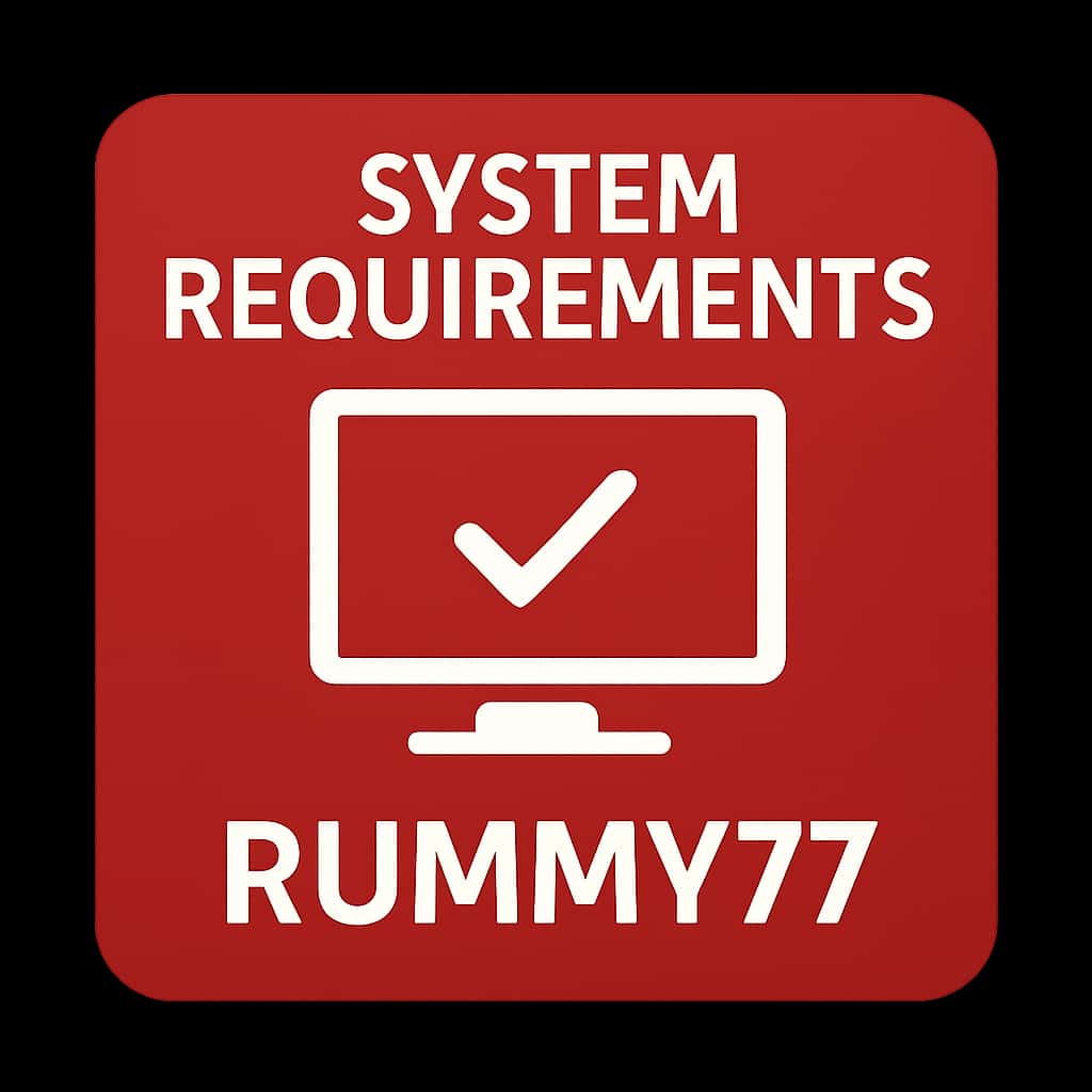 Simple badge depicting system requirements for Rummy77.