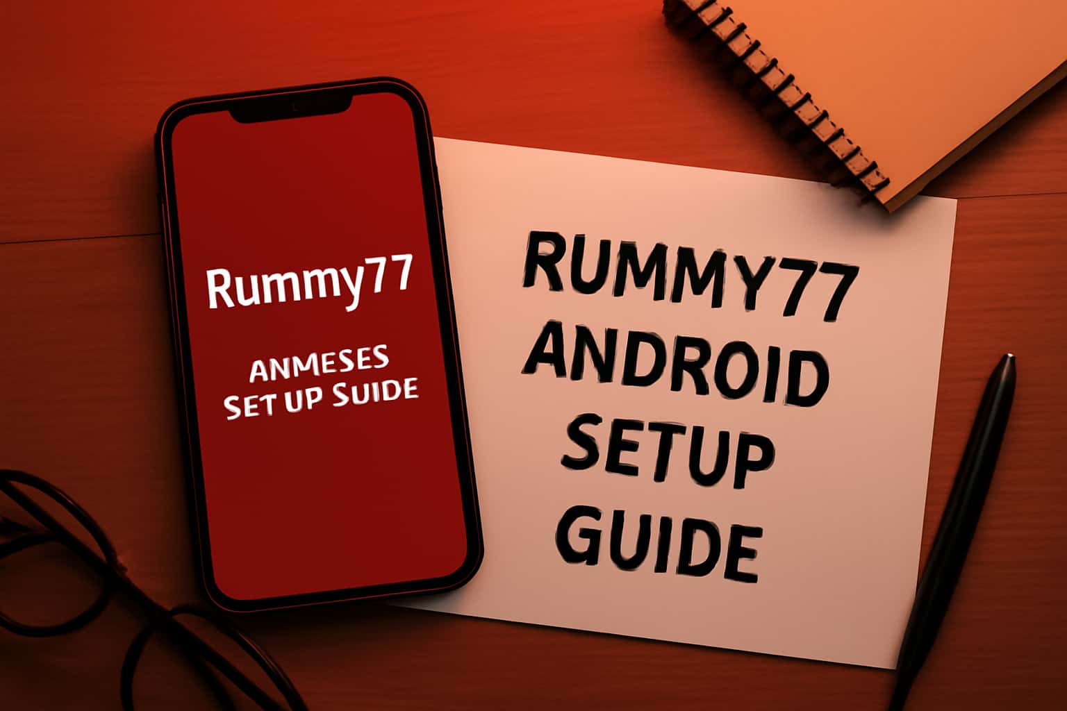 An informative graphic depicting the setup process for Rummy77 on Android.