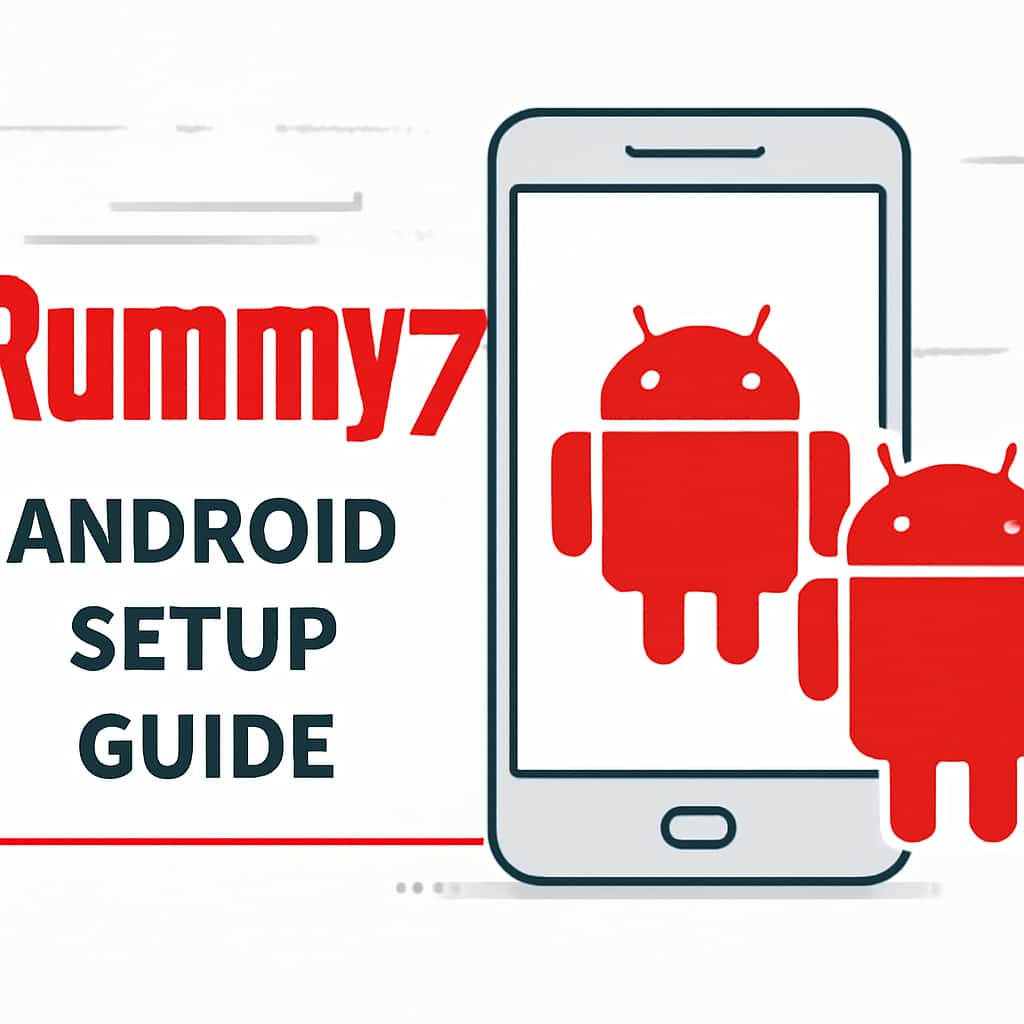 A diagram detailing installation steps for Rummy77 on Android.