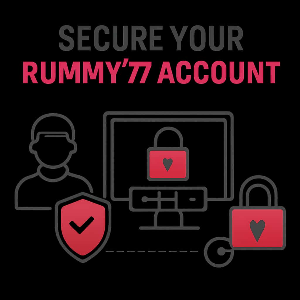 Illustration explaining security steps for Rummy77 account.