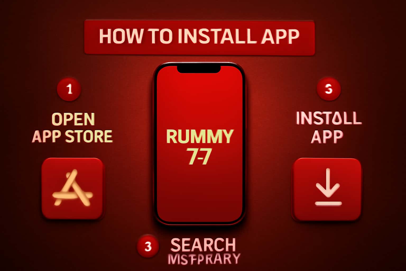 Image illustrating the process of installing the Rummy77 app with clear instructions.