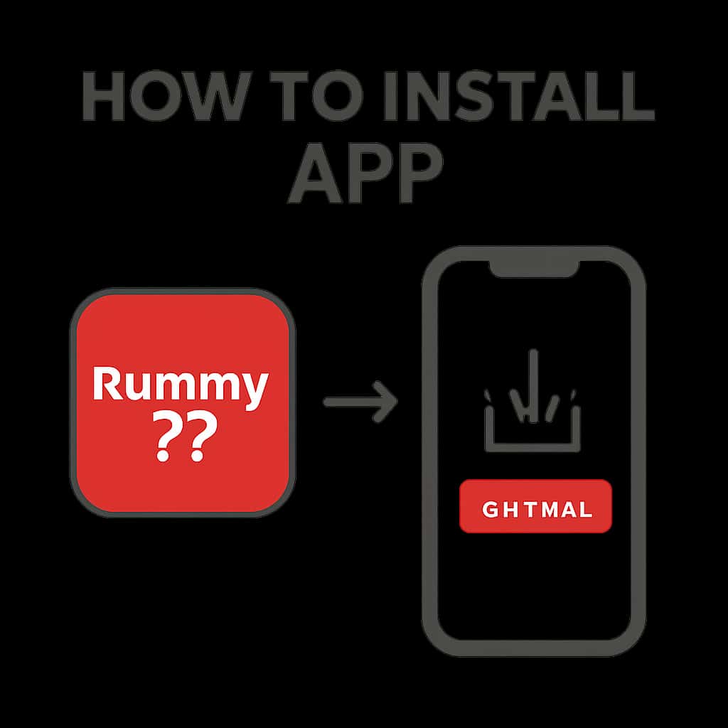 A diagram detailing the installation steps for Rummy77 app.